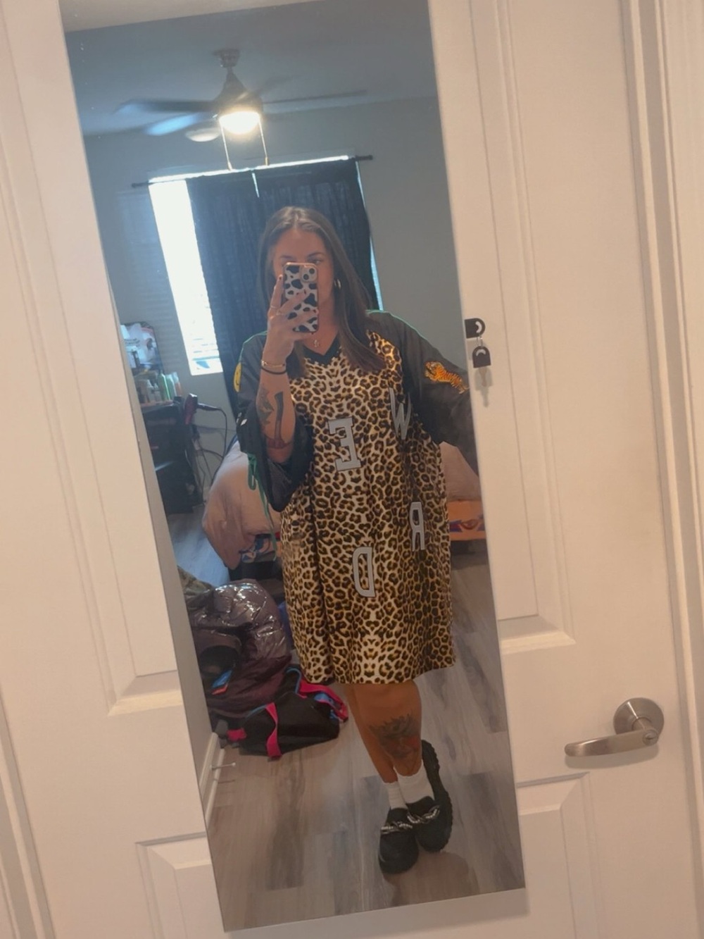 Dressed in LALA Leopard Print Mini Dress with Black Sleeves - Picture 5 of 5